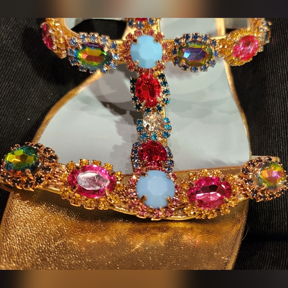 FRANCES VALENTINE NWB KIKI Jeweled BLOCK HEEL DRESS Sandals 8.5M $495